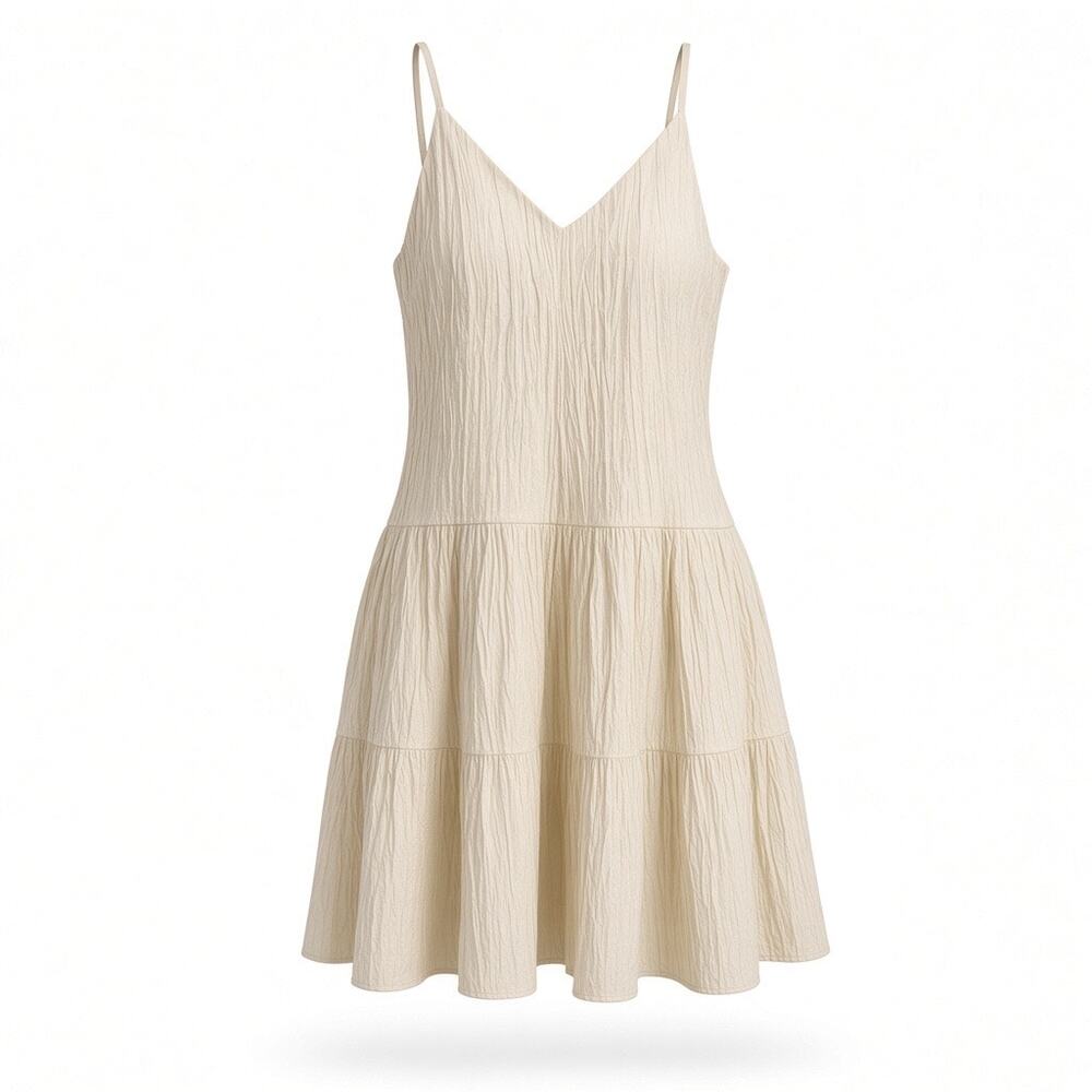 Ounce Cream Textured Tiered Midi Dress Size M